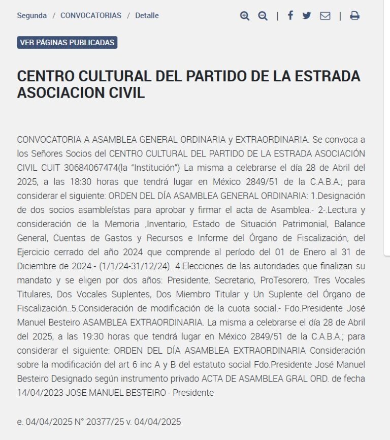 Convocatoria a la Asamblea General Ordinaria y Extraordinaria