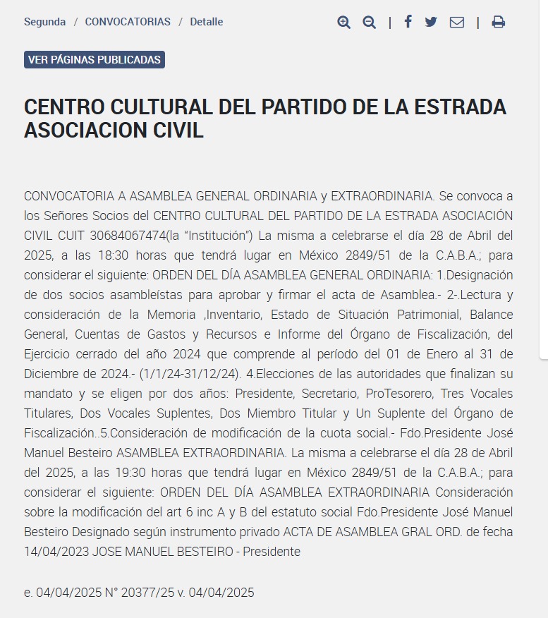 Convocatoria a la Asamblea General Ordinaria y Extraordinaria
