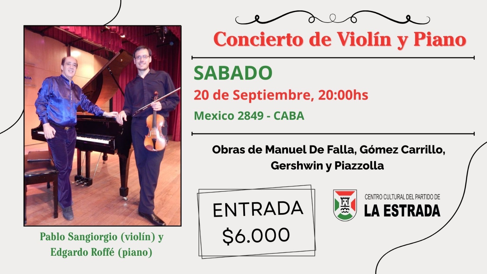 Concierto de Violín y Piano en el Centro Cultural del Partido de La ...